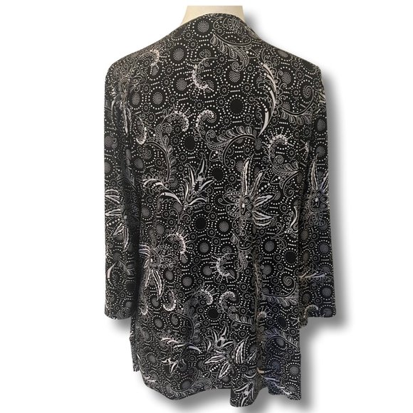 APOSTROPHE SHEER BLACK AND WHITE BLOUSE WITH BLACK SHIRT ATTACHED - Picture 2 of 4